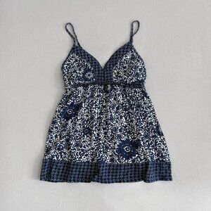 Rare Vintage Y2K American Eagle Blue White Floral Sweetheart Babydoll Cami - XS